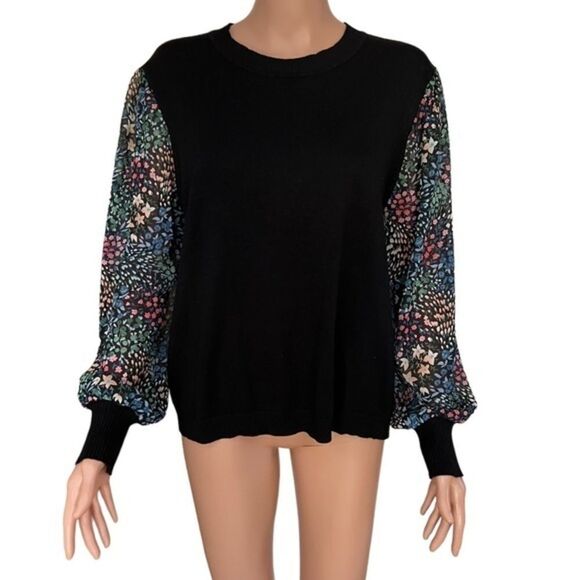 89th + Madison Floral Sleeve Sweater Black Combo size XL. - Picture 1 of 8
